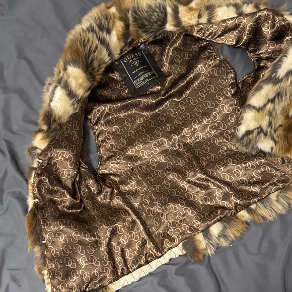 Guess Brown and Cream Faux Fur Vest - Picture 6 of 7